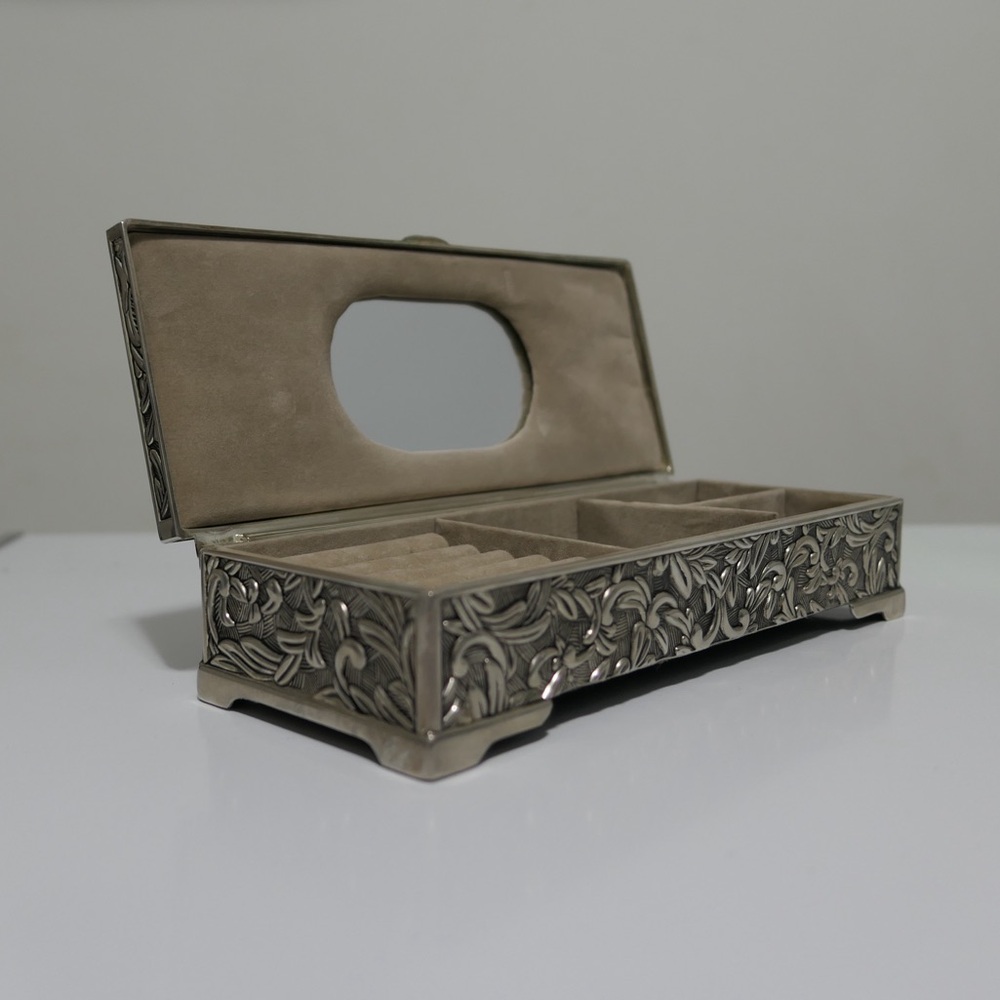 Godinger 90s Silver Plate Jewelry Box vintage plating mirror floral ornate